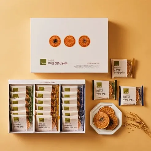 ORGA Baked Korean Rice Crackers Gift Set (Seaweed 6pcs + Black Sesame 6pcs + Peanut 6pcs), 432g, Set of 2